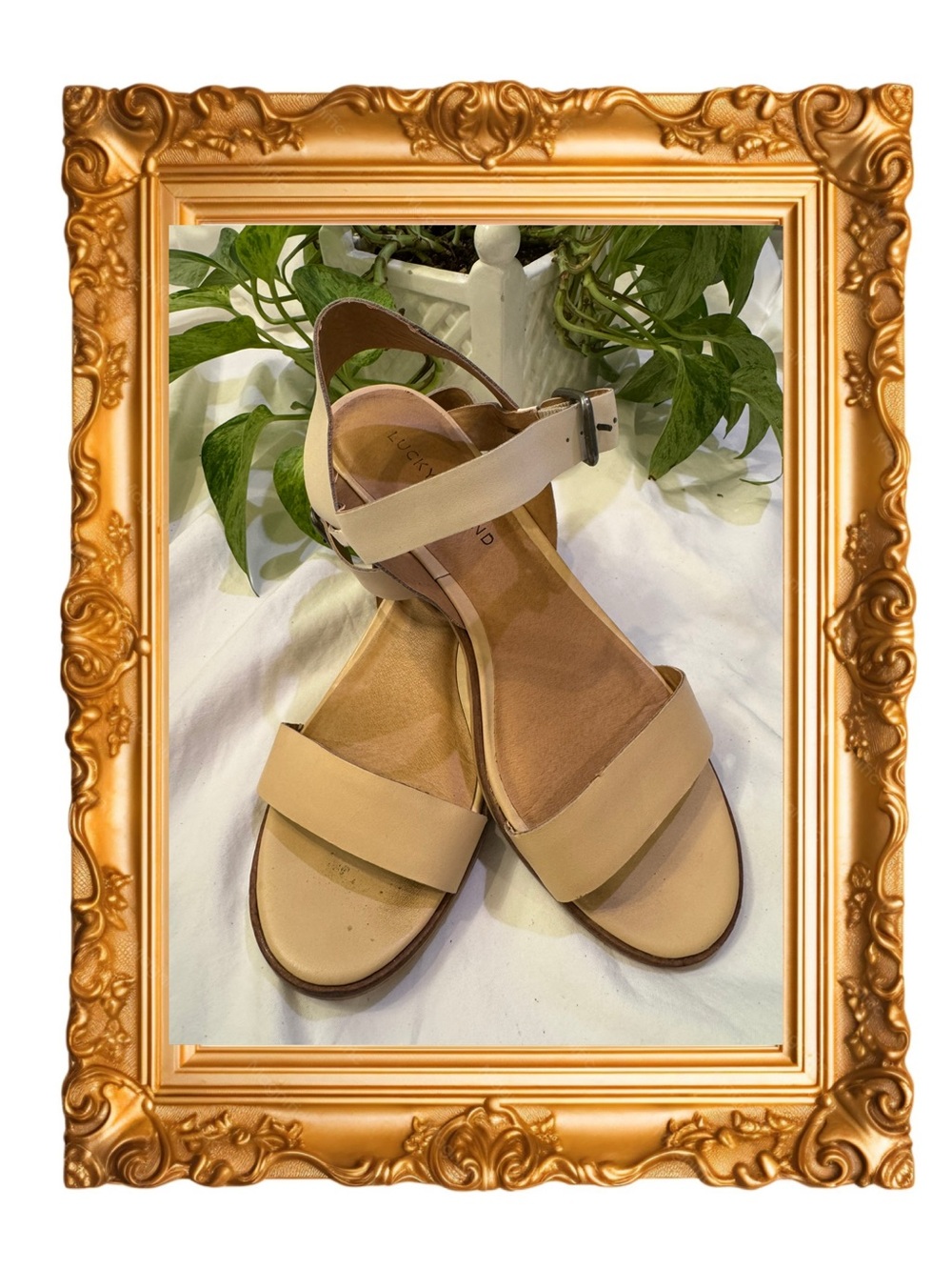 Lucky Brand Size 9 Neutral Tan Two-Band Ankle-Strap Sandals